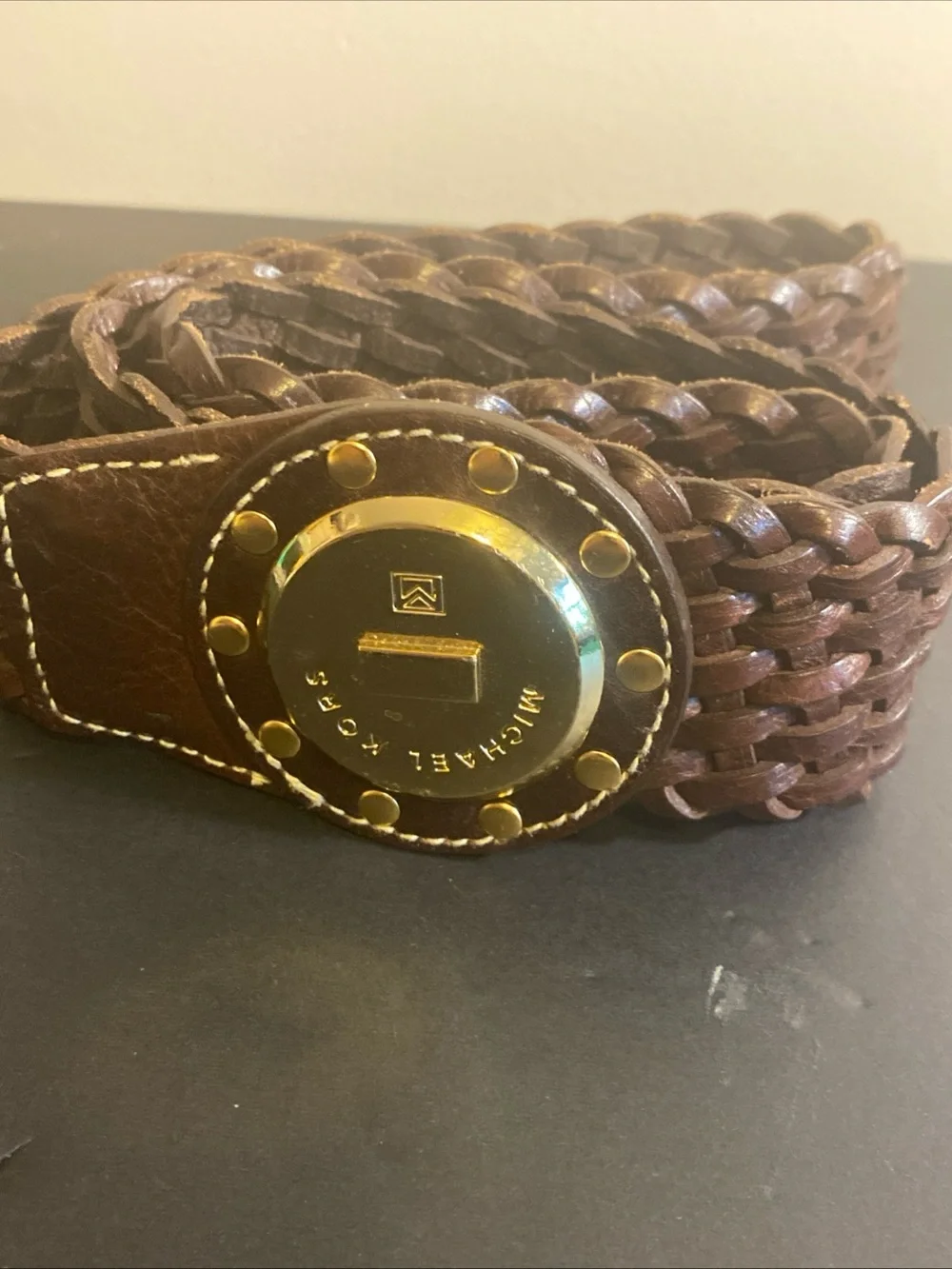 Michael kors woven braided belt Brown Gold Plated Sz S